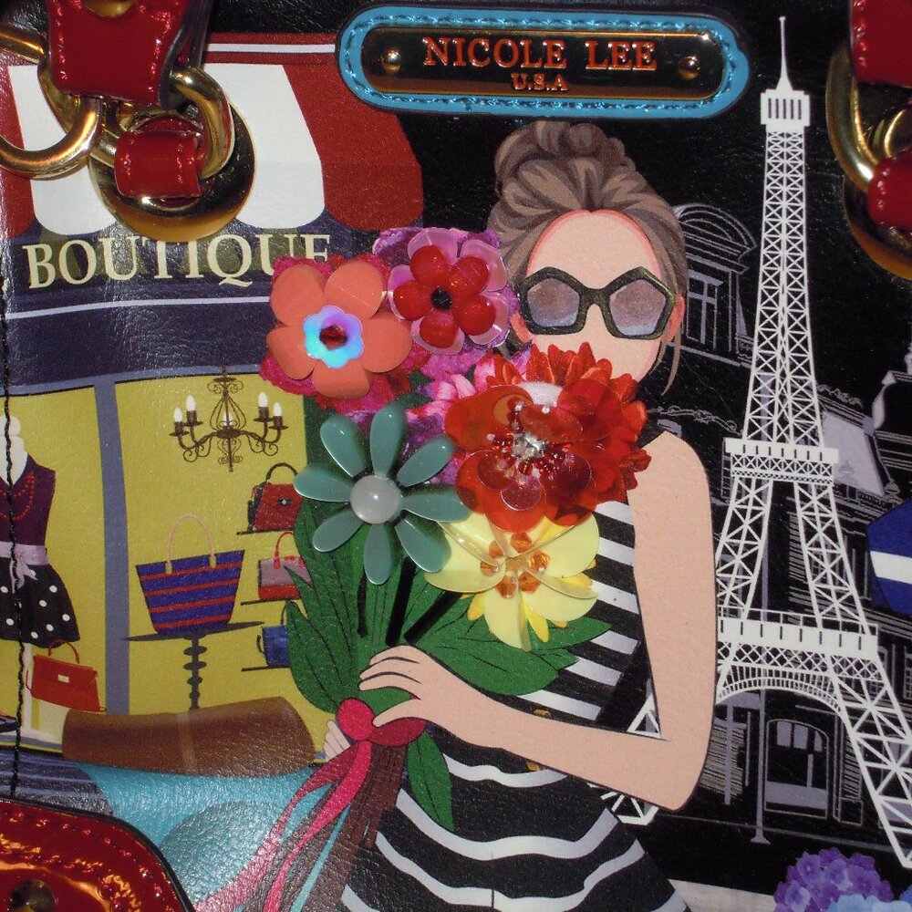 Nicole Lee USA Girl w Flowers Boutique Leather Purse Tote Cross Body Handbag NEW